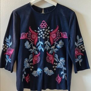 Zara Blue Embellished Boxy Blouse